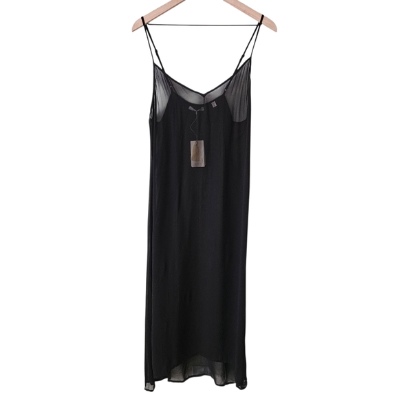 Doen Black Long Deep V Neck Slip Dress NWT - Picture 3 of 10